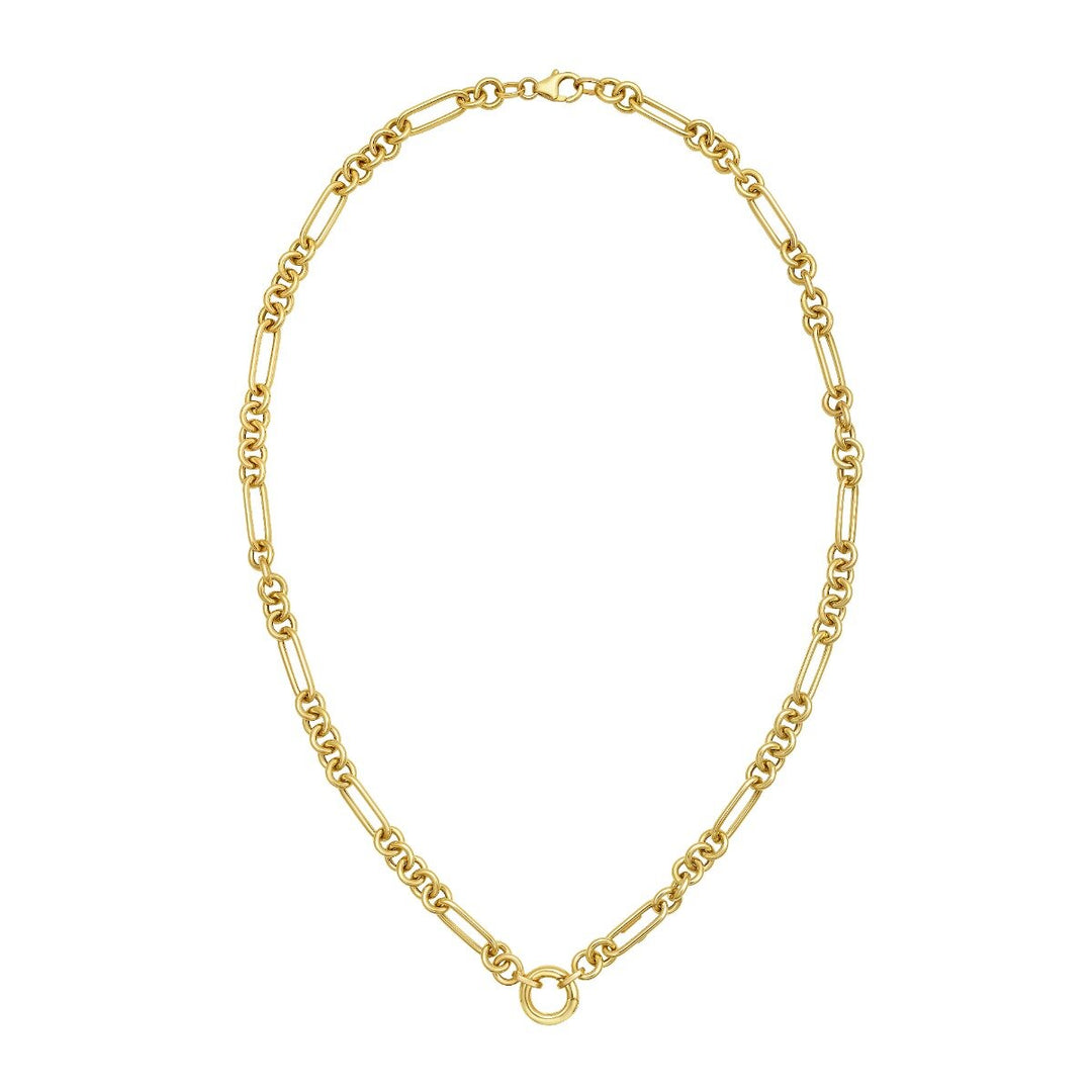 14K Fashion Figaro Charm Link Necklace, view 2