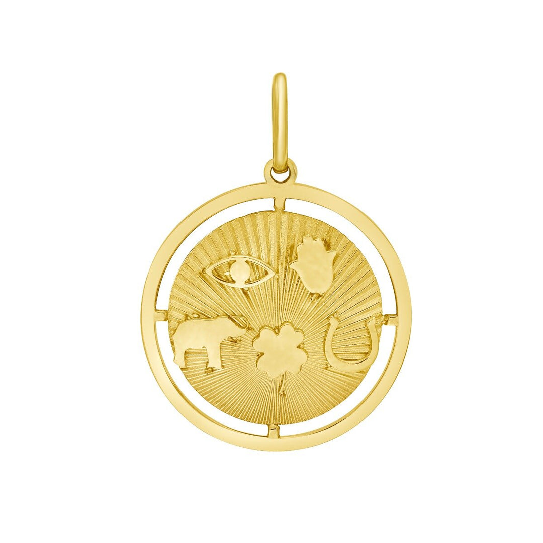 14K Lucky Symbols Disc Charm, front view