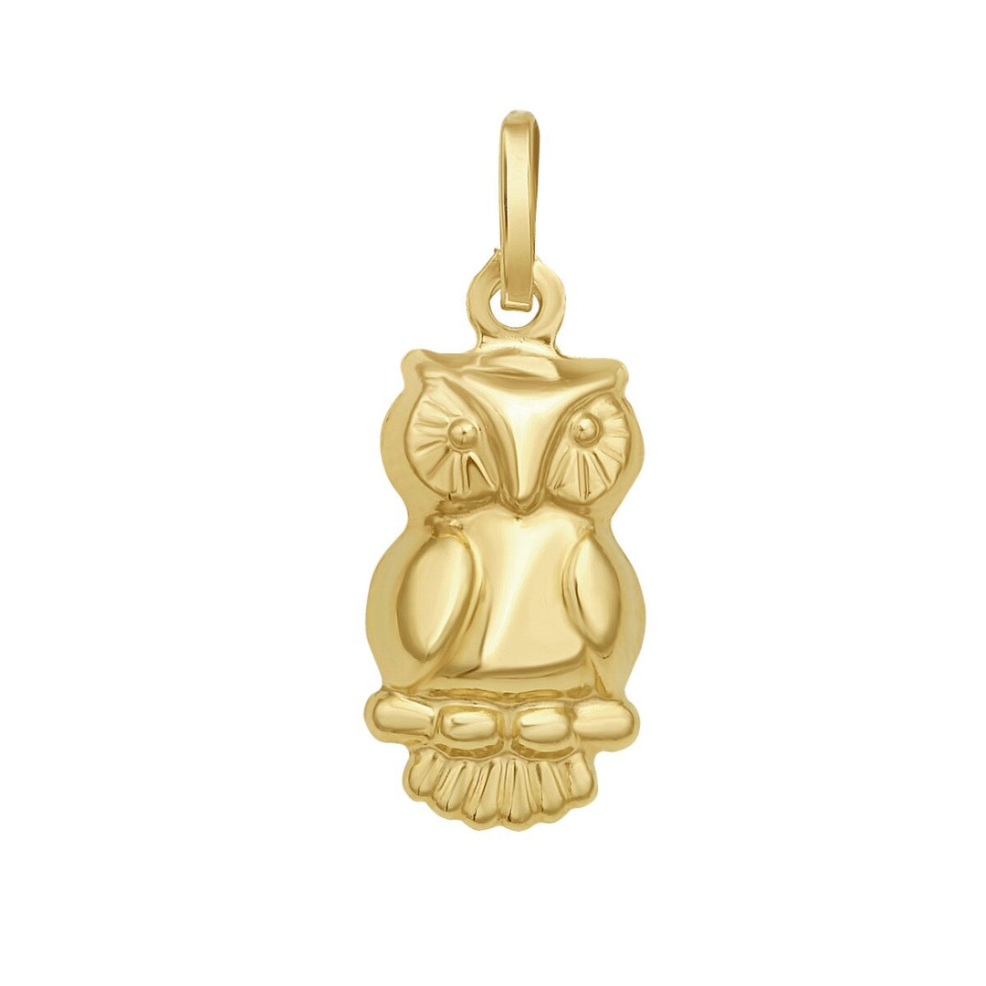 14K Owl Charm, front view