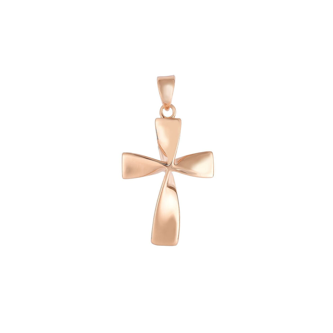 14K Rose Gold Twist Cross, front view