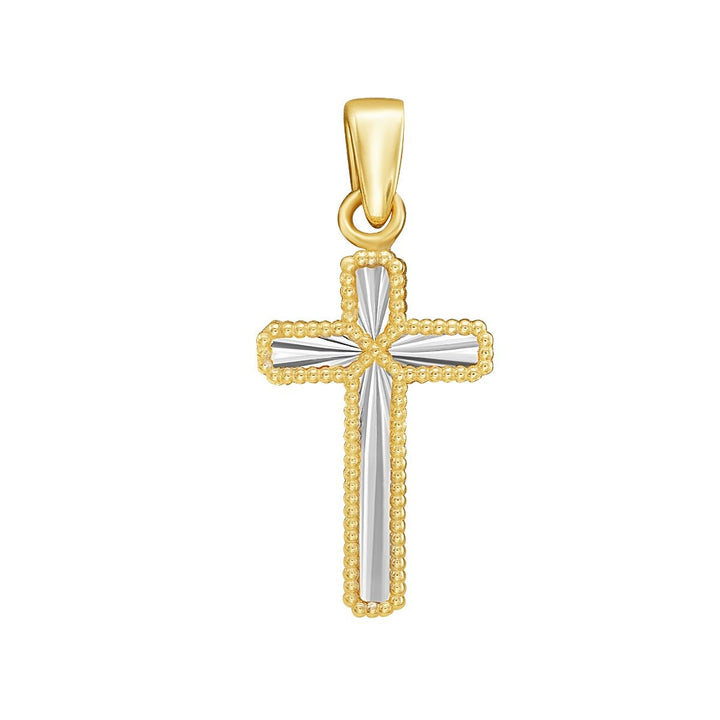 14K Two Tone Cross Charm, front view