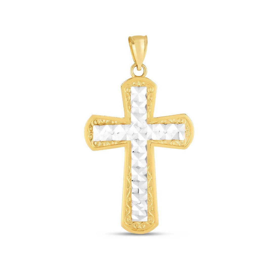 14K Two-tone Cross Pendant, front view