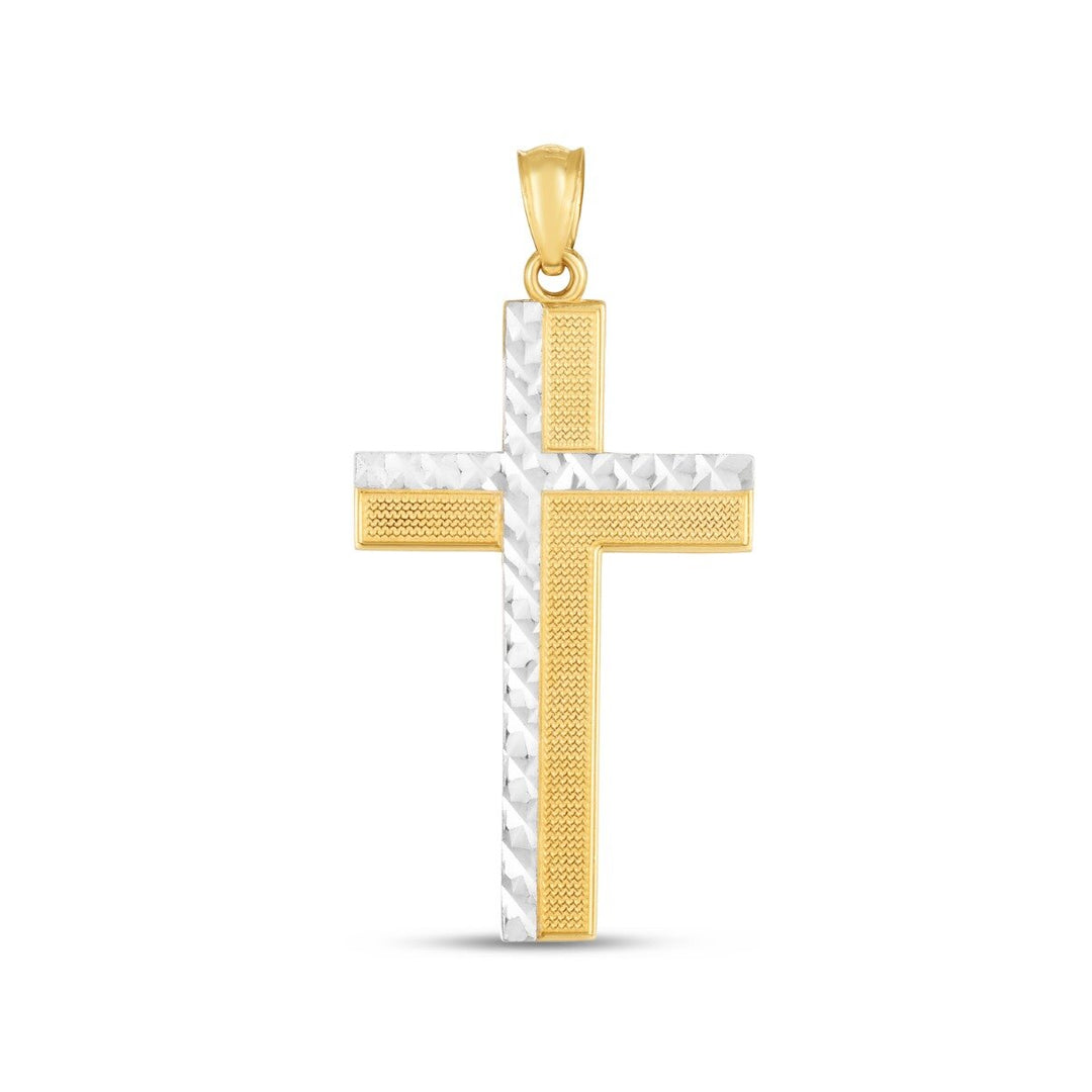 14K Two-tone Cross Pendant, front view
