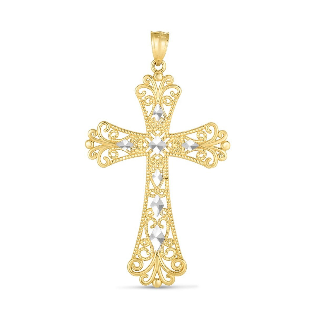 14K Two-tone Cross Pendant, front view