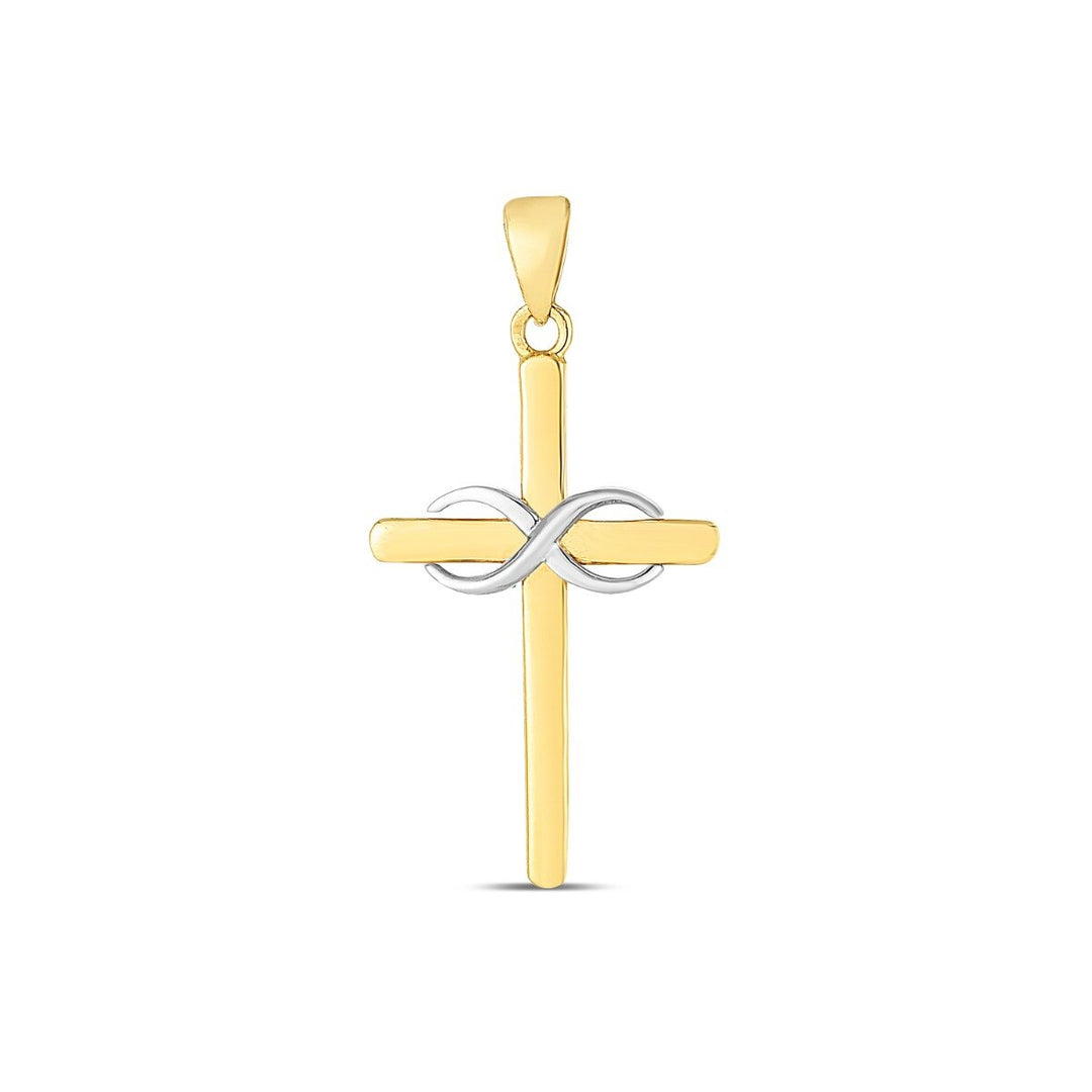 14K Two-tone Cross Pendant, front view