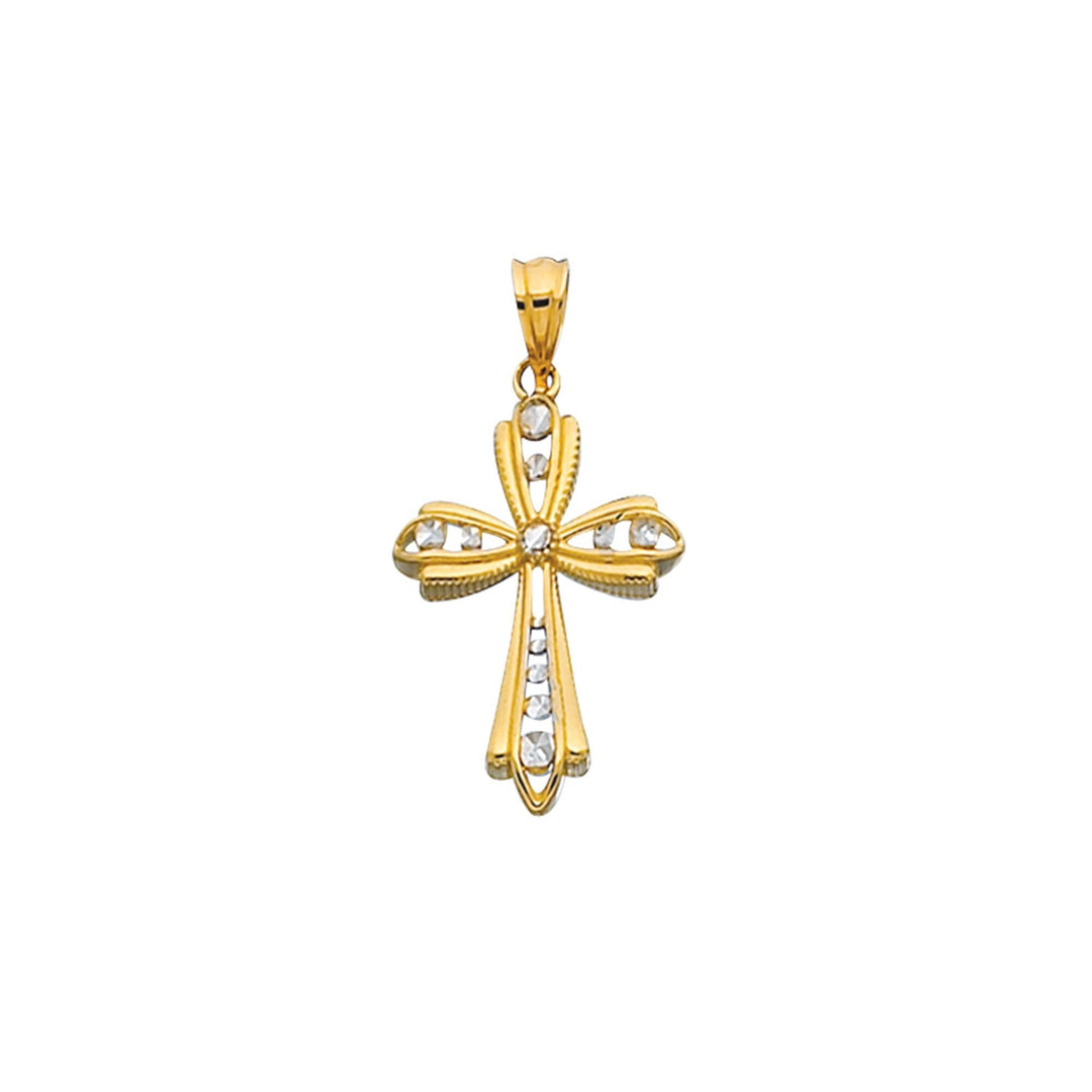 14K Two-Tone Gold Bead Detail Cross, front view