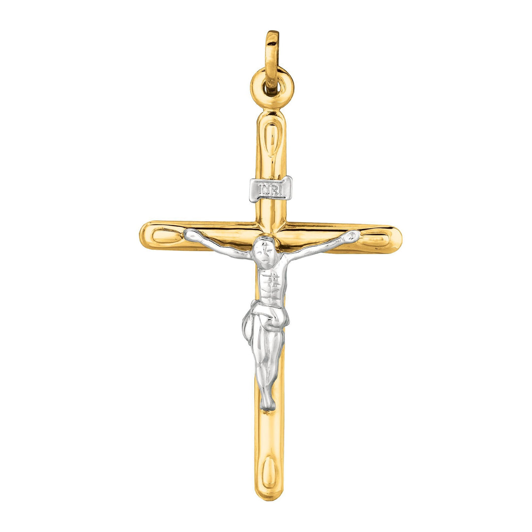 14K Two-Tone Gold Large Crucifix Cross, front view