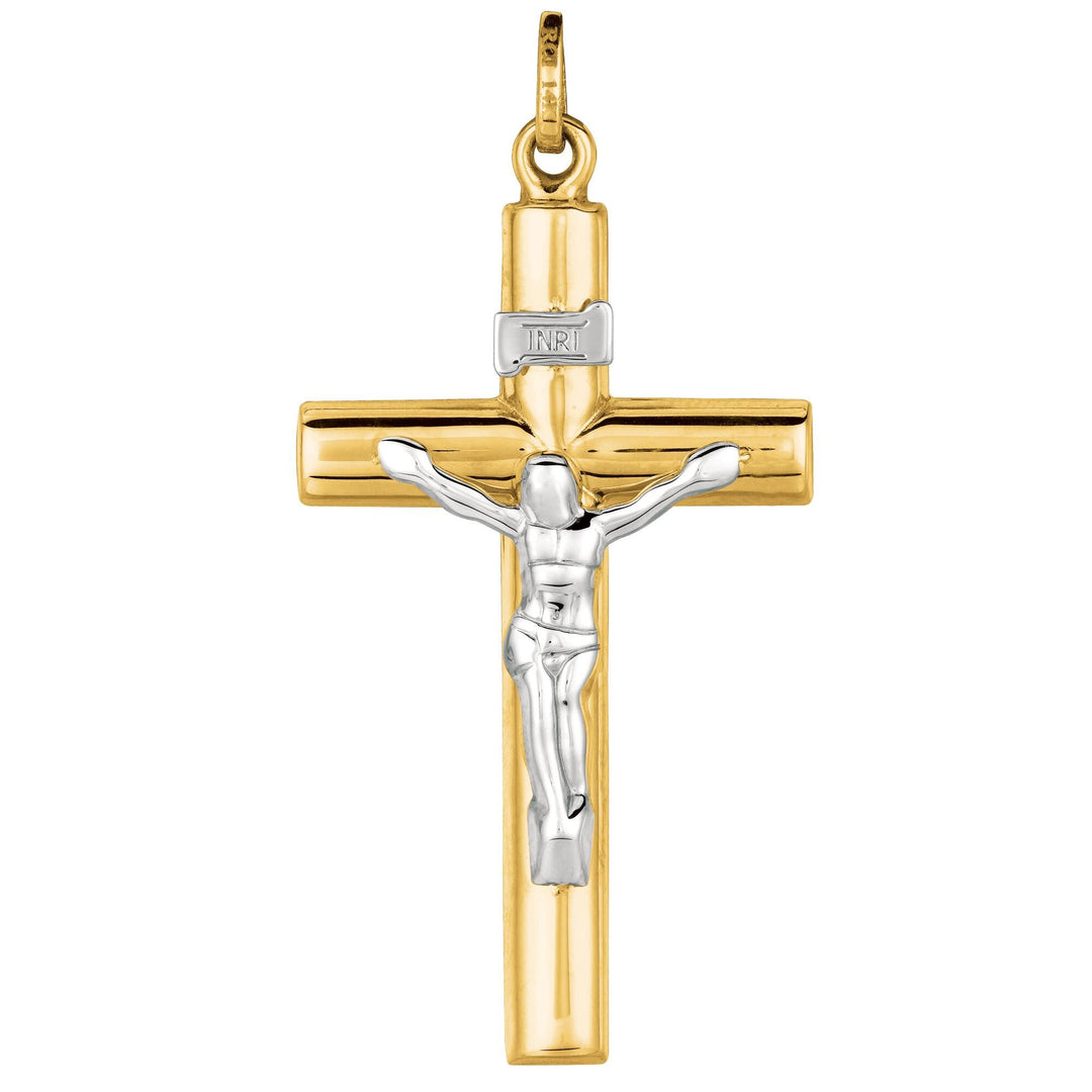 14K Two-Tone Gold Large Domed Crucifix Cross, front view