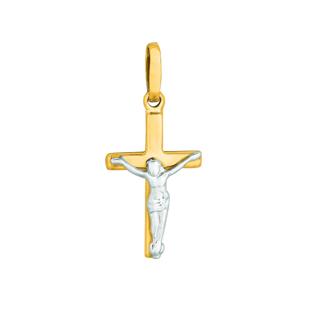 14K Two-Tone Gold Mini Crucifix Cross, front view