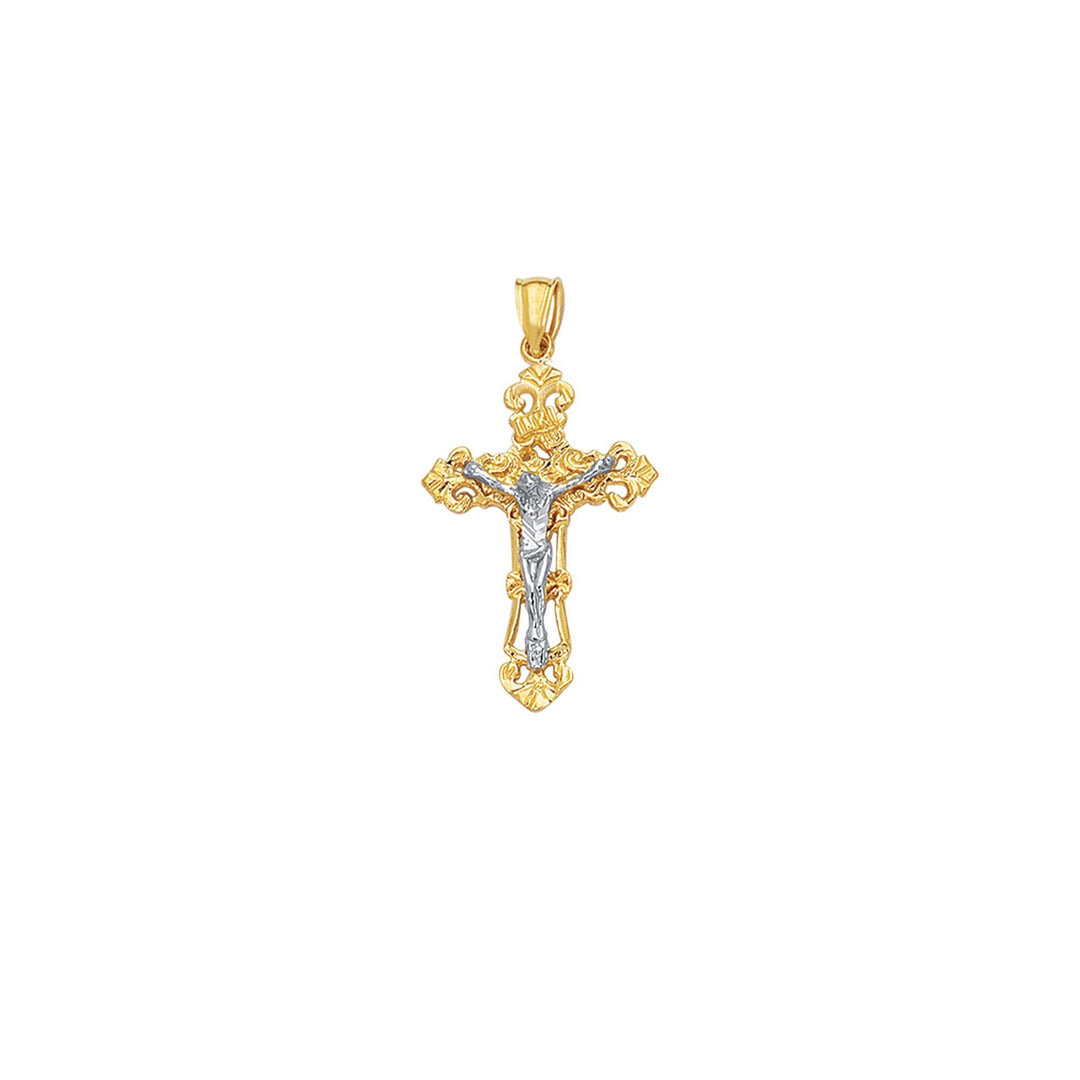 14K Two-Tone Gold Vintage Crucifix Cross, front view