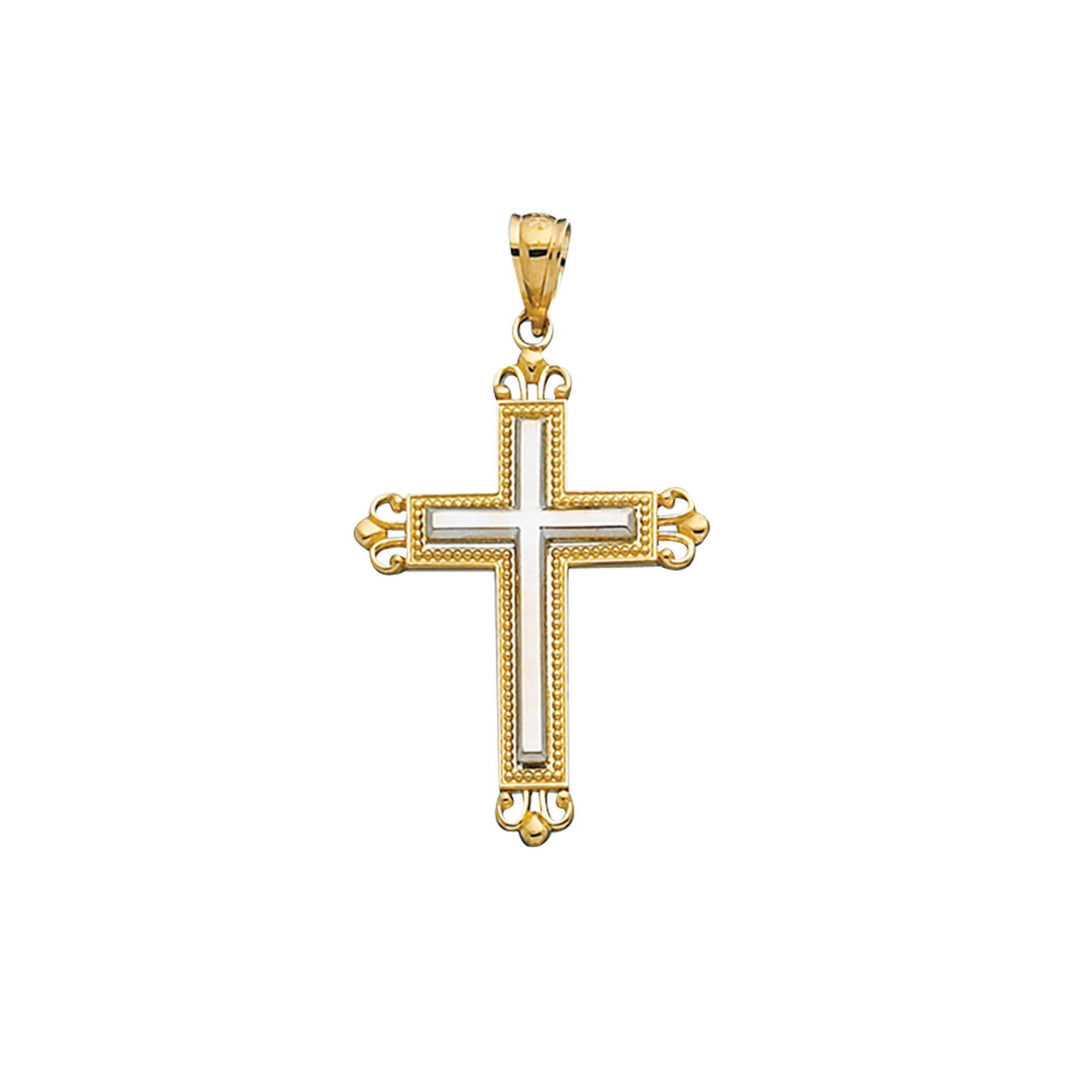 14K Two-Tone Gold Vintage Filigree Cross, front view