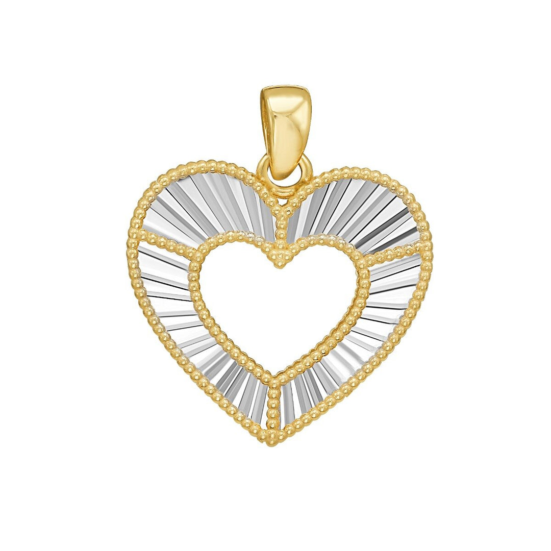 14K Two Tone Open Heart Charm, front view