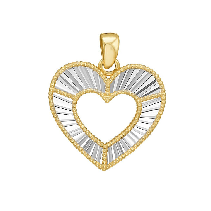 14K Two Tone Open Heart Charm, front view