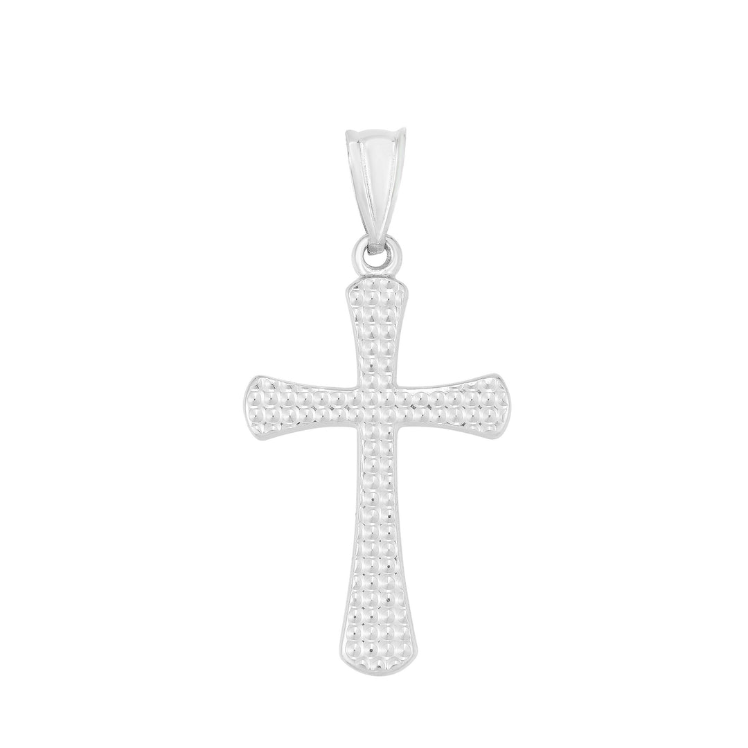 14K White Gold Diamond Cut Cross, front view