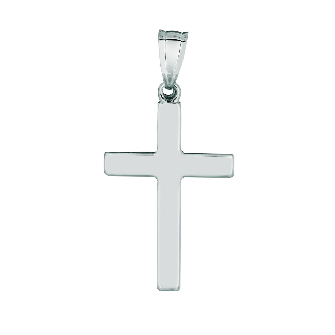 14K White Gold Flat Cross, front view