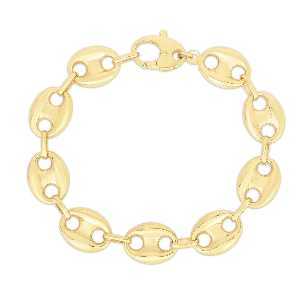 14K Yellow Gold 12mm Puffed Mariner Link Chain, view 2