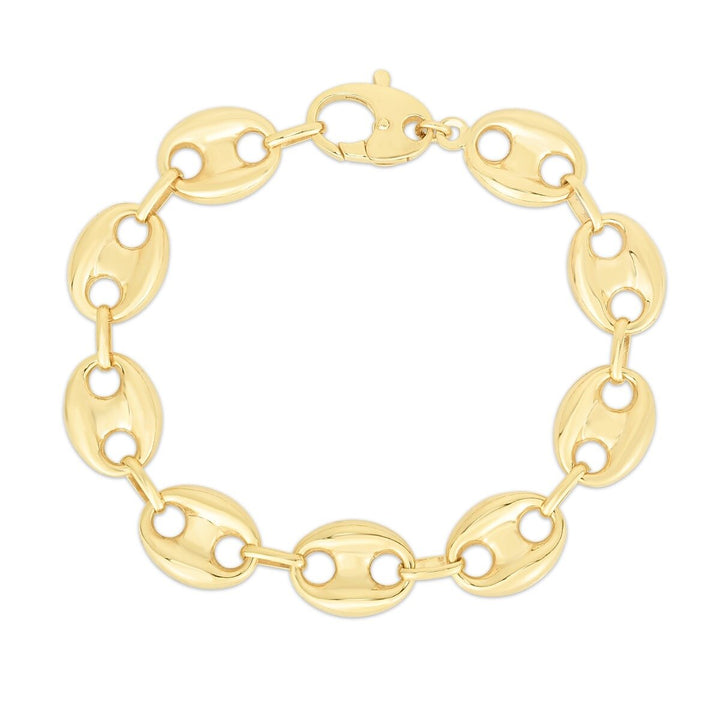 14K Yellow Gold 12mm Puffed Mariner Link Chain, view 2