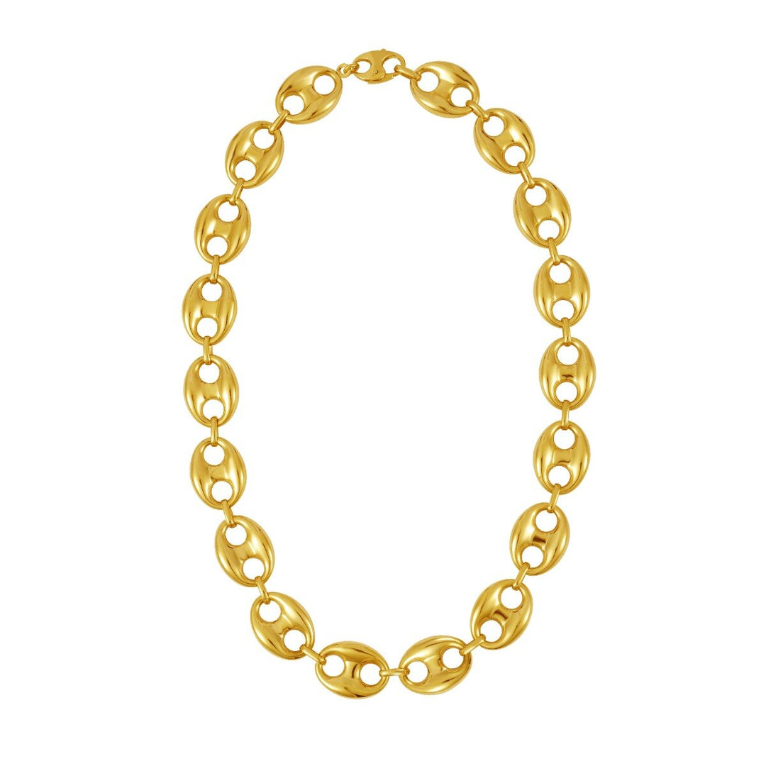 14K Yellow Gold 16mm Puffed Mariner Link Chain, front view