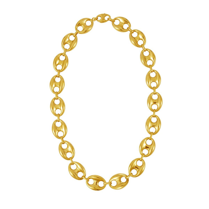 14K Yellow Gold 16mm Puffed Mariner Link Chain, front view