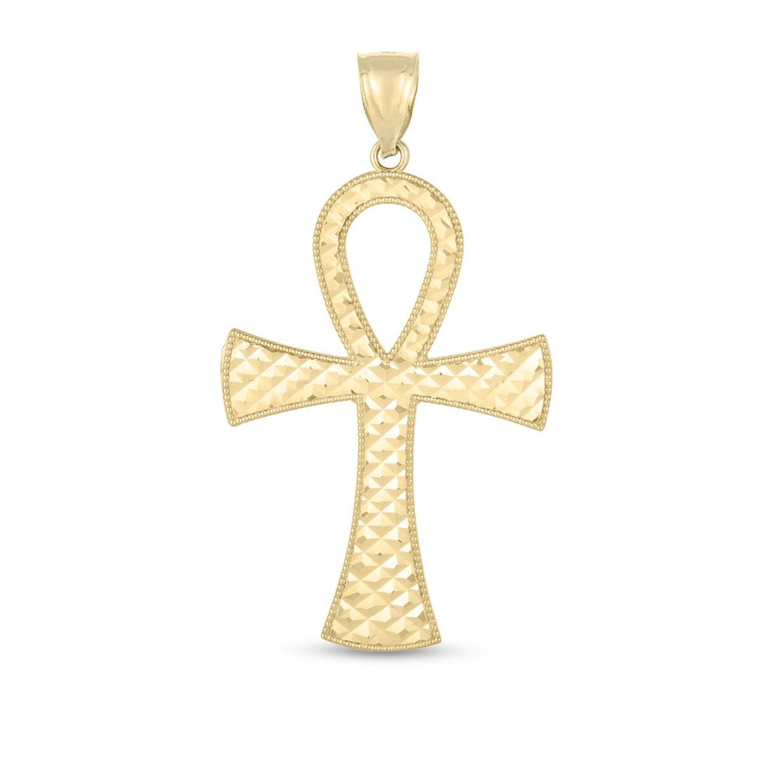 14K Yellow Gold Ankh Cross Pendant, front view