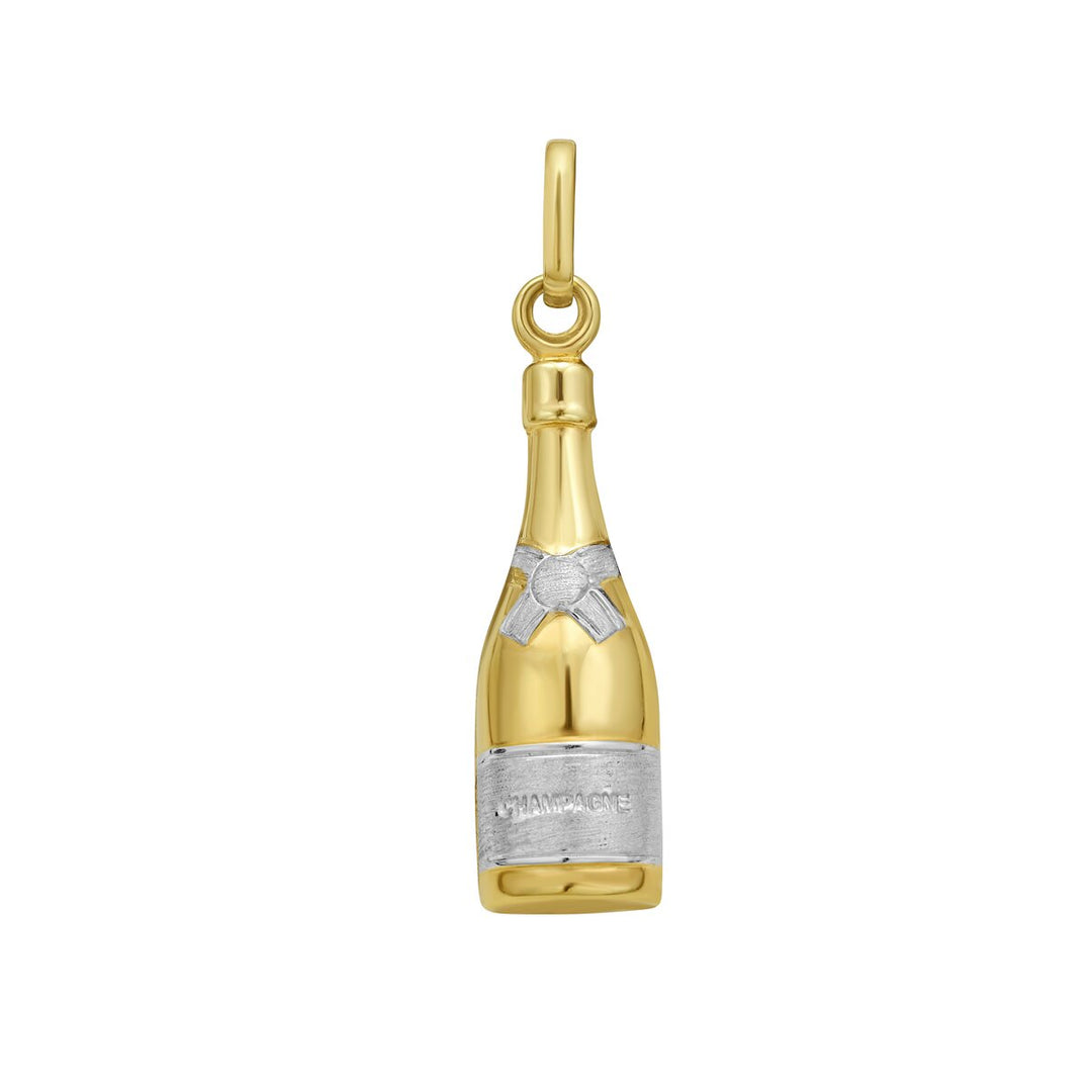 14K Yellow Gold Champagne Bottle Charm, front view