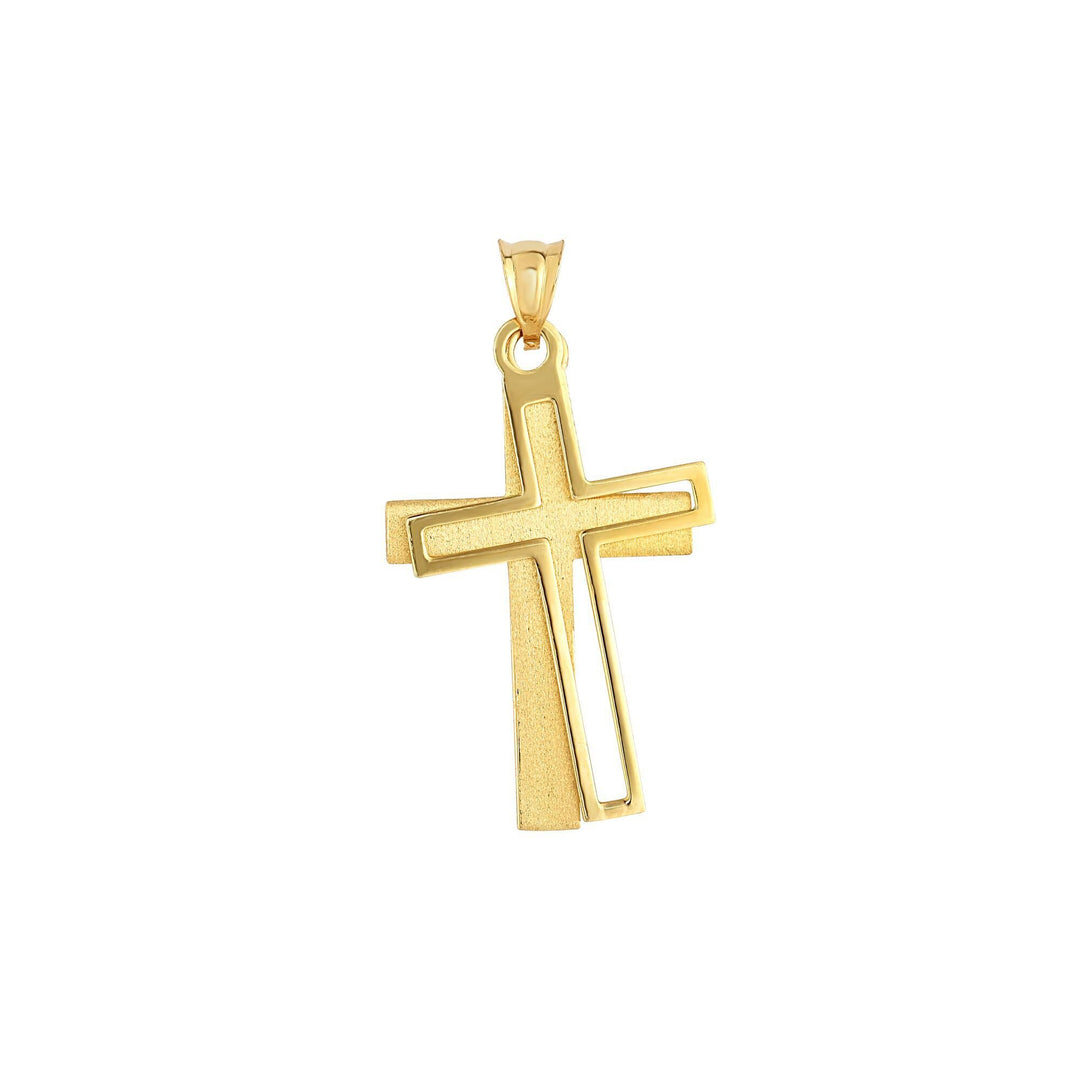 14K Yellow Gold Double Layer Cross, front view