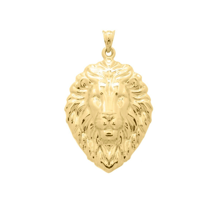 14K Yellow Gold Lion Head Pendant, front view