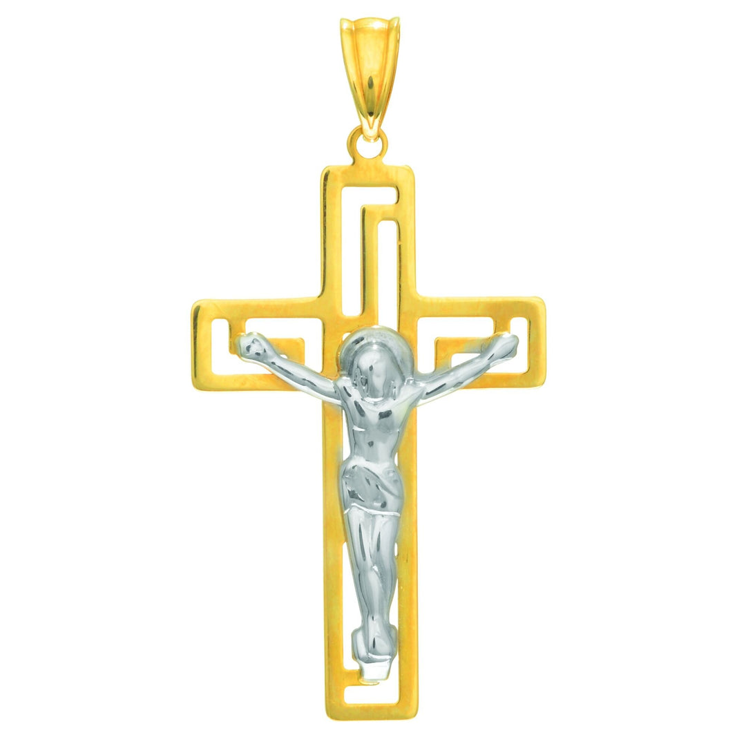 14K Yellow Gold Open Back Crucifix Cross, front view