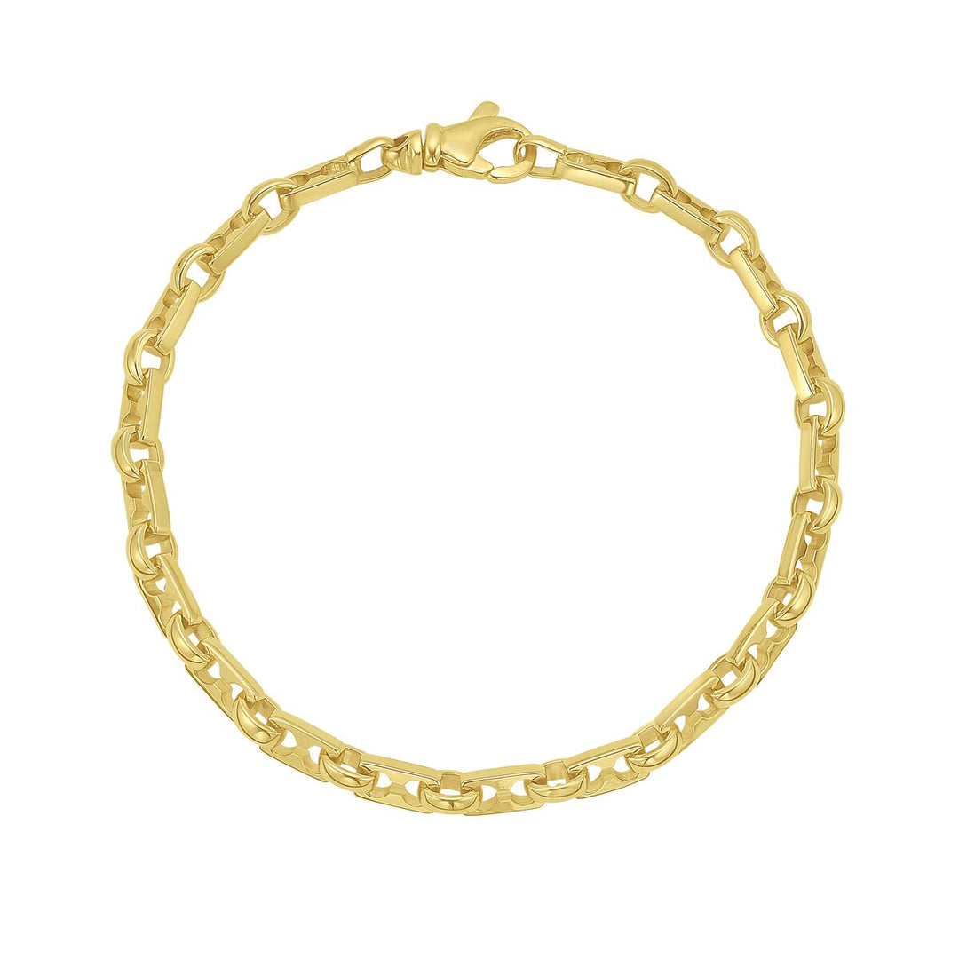 14K Yellow Gold Rectangular Railroad Link Bracelet, front view
