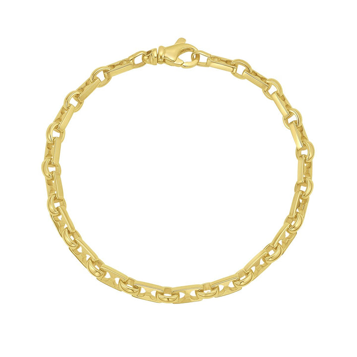 14K Yellow Gold Rectangular Railroad Link Bracelet, front view