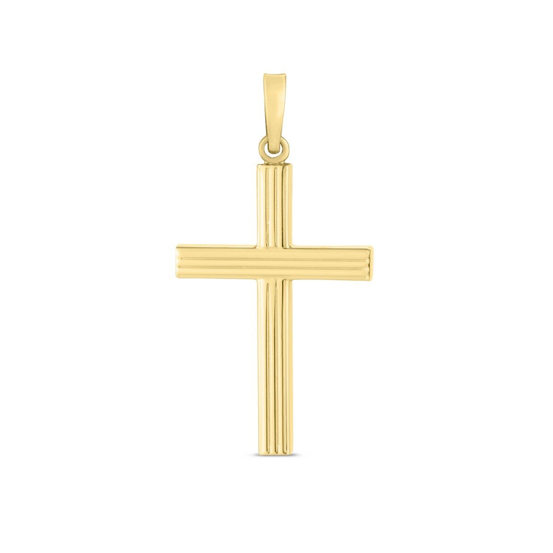 14K Yellow Gold Ribbed Cross Pendant, front view