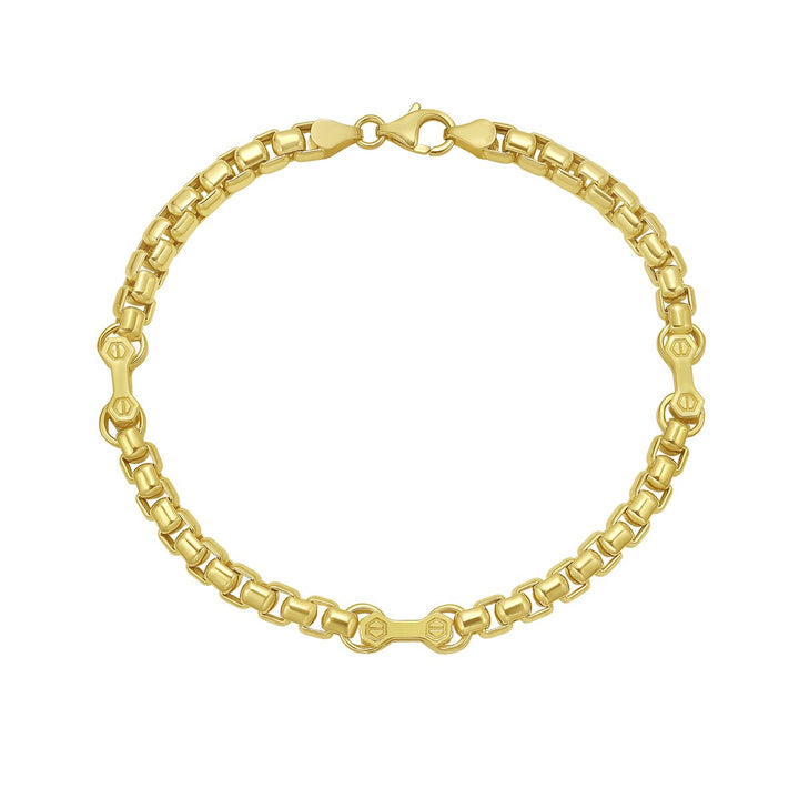 14K Yellow Gold Round Box Hardware Bracelet, front view