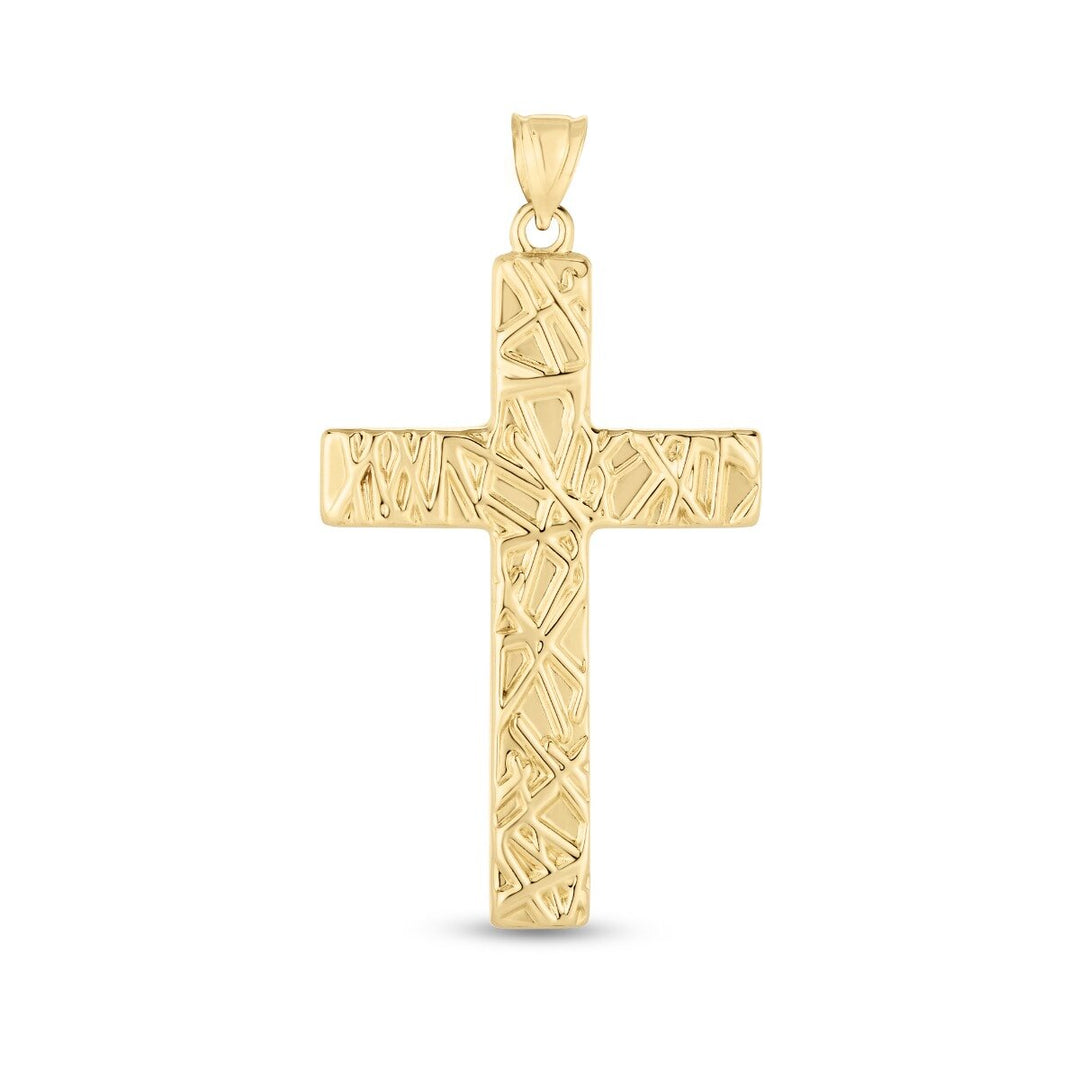 14K Yellow Gold Textured Cross Pendant, front view