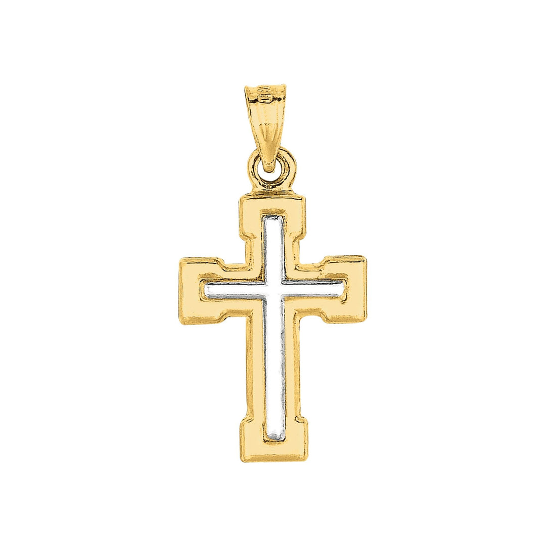 14K Yellow &amp; White Gold Cross, front view