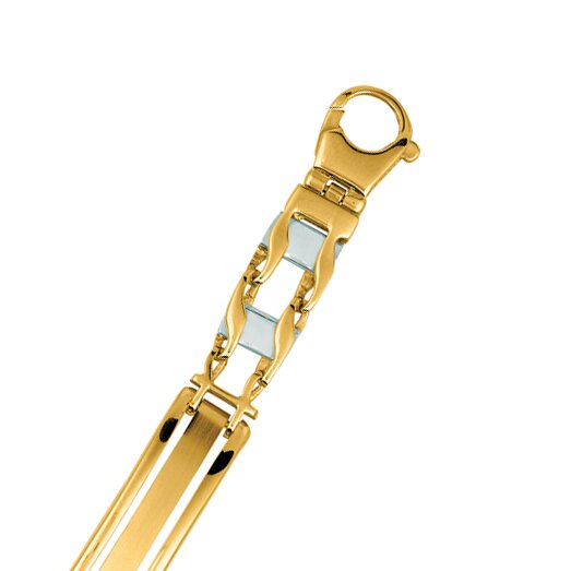 14K Yellow &amp; White Gold Railroad Link Chain with Lobster Clasp, front view